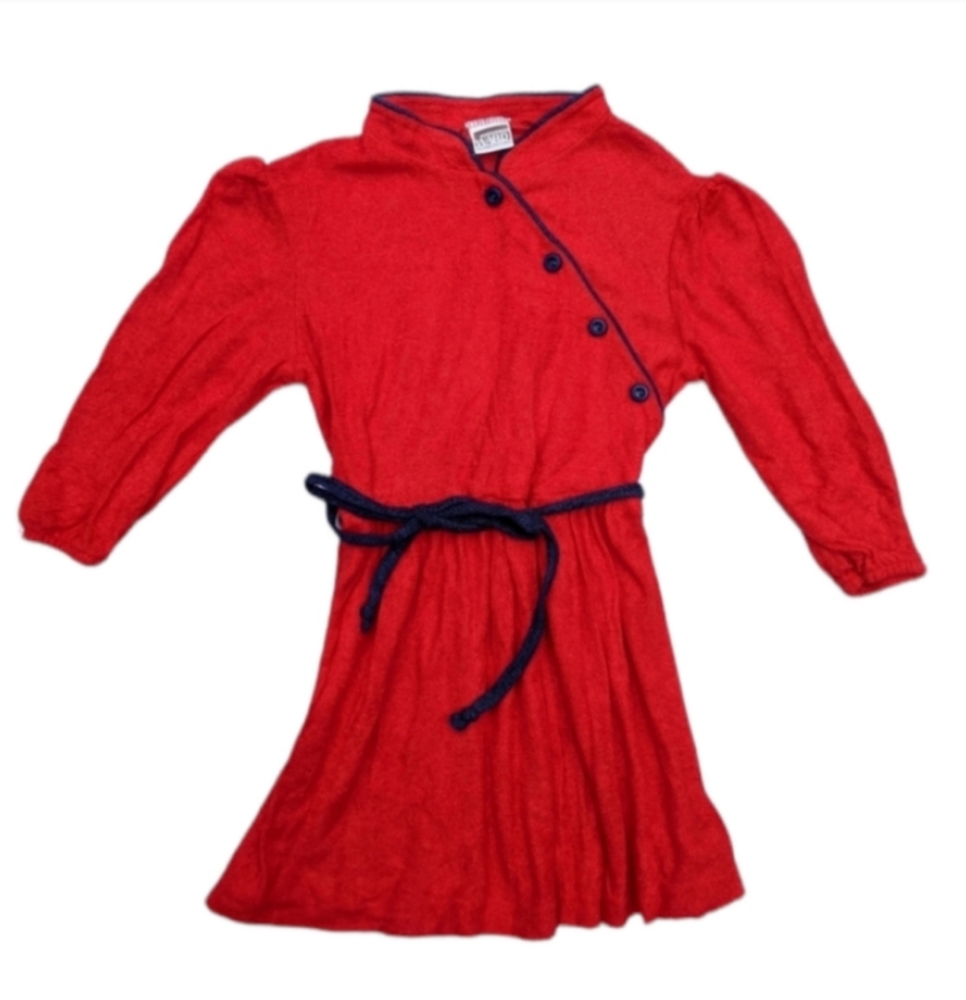 Vintage toddler red terry cloth robe mini dress 6